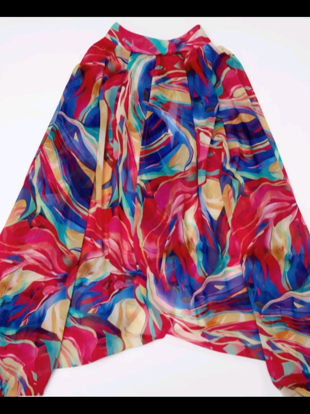 Vibrant Multi-Color Swirl Blouse Lightweight Long Sleeve Boho Abstract‎ Print - Picture 7 of 10